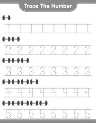 Trace the number. Tracing number with Dumbbell. Educational children game, printable worksheet, vector illustration