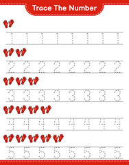 Trace the number. Tracing number with Goalkeeper Gloves. Educational children game, printable worksheet, vector illustration