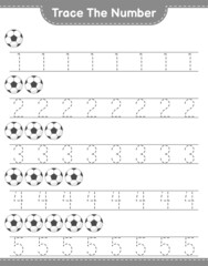 Trace the number. Tracing number with Soccer Ball. Educational children game, printable worksheet, vector illustration