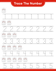 Trace the number. Tracing number with Bowling Pin. Educational children game, printable worksheet, vector illustration