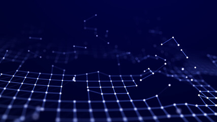 Corrupted network or connection. Abstract digital background of points and lines. Glowing plexus. Big data. Abstract technology science background. 3d rendering