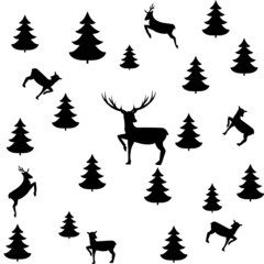 Obraz premium Black deer and tree chaotic seamless pattern.