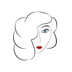 Black stylized simple woman face on white