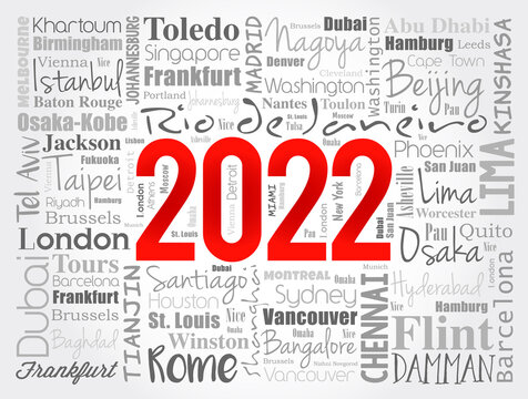 2022 travel cities word cloud collage, trip destinations concept background