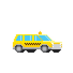Yellow taxi car. Pixel art flat style. Icon for websites, logo, web design, mobile app, info grap