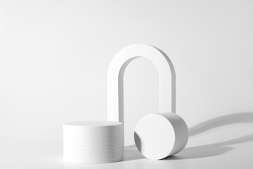White podium on the white background, simple geometric forms. Podium for product, cosmetic...