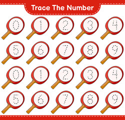 Fototapeta na wymiar Trace the number. Tracing number with Ping Pong Racket. Educational children game, printable worksheet, vector illustration