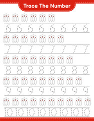 Trace the number. Tracing number with Bowling Pin. Educational children game, printable worksheet, vector illustration