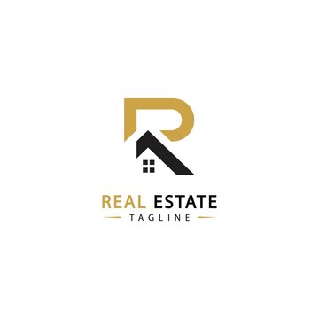 Initial Letter R with Real Estate Logo Design Vector