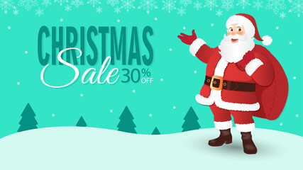 Santa Claus Christmas Sale  30 % off Vector Cartoon
