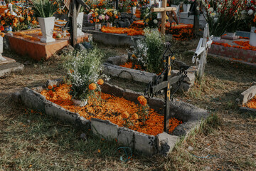 Day of the dead in a graveyard in mexico