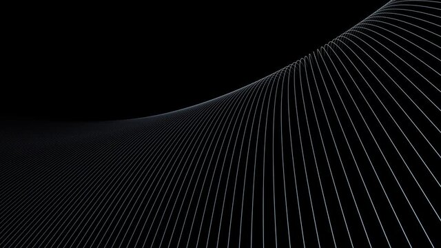 Curvy white lines detailed pattern motion on clean black background. Artistic modern minimalistic animation.