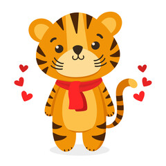 Cute vector tiger. Perfect for wallpaper, cards, stickers, poster, print, packaging, invitations, Baby shower, patterns, travel, logos etc