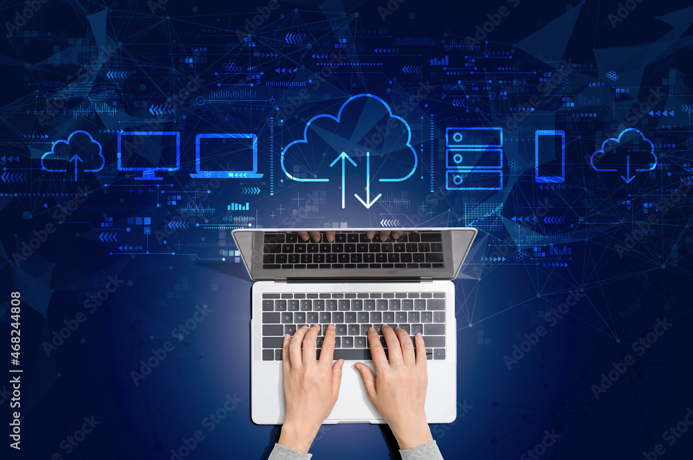 Poster cloud computing with person using a laptop computer