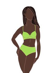 Illustration of pretty woman in bikini. Bra and panties set. Abstract figure.