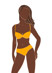 Illustration of pretty woman in bikini. Bra and panties set. Abstract figure.