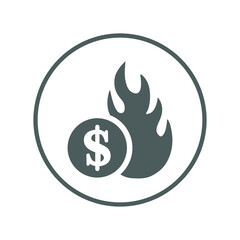 Damage, problem, danger, cash, burn icon. Gray  vector design.