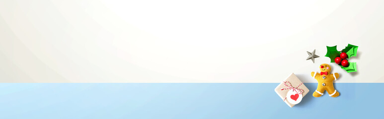 Small Christmas ornaments - overhead view flat lay