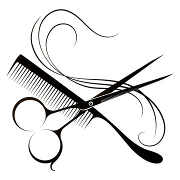 Hair curls comb and scissors, unique design for beauty salon