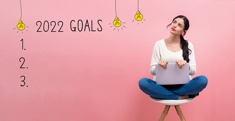 2022 goals with young woman using a laptop computer