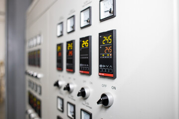 Many button of the machine in the factory