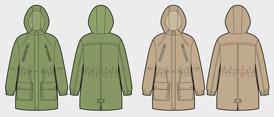 Set of the khaki and beige womans parkas © Olesya