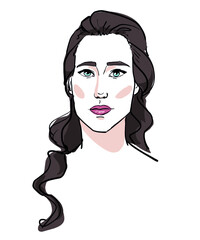 portrait girl sketch face tail brunette sad btlue eyes