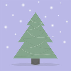 Christmas tree, winter holiday vector concept illustration, snow on purple background