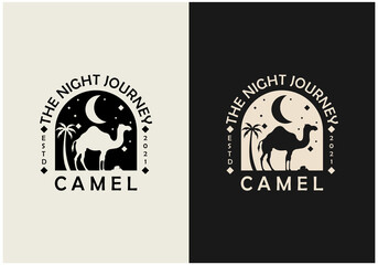 the night journey camel at night with moon and stars premium vector - obrazy, fototapety, plakaty