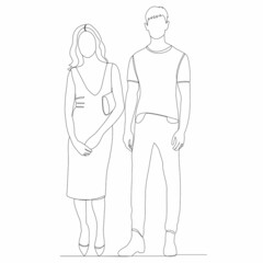 man and woman drawing by one continuous line, vector, isolated
