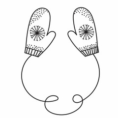 mittens winter doodle drawing, isolated, vector