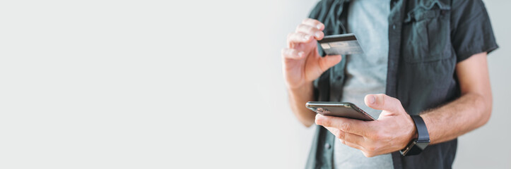 Mobile banking and shopping online panoramic image