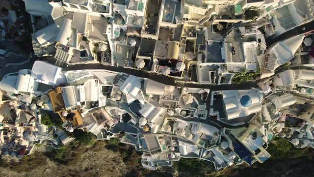 Aerial view of the village Oia in Santorini Island in Greece at sunrise