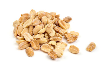 Salted peanuts, isolated on white background.