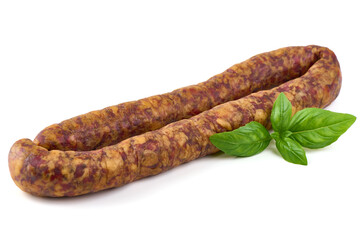 Air dried sausage circle, isolated on white background.