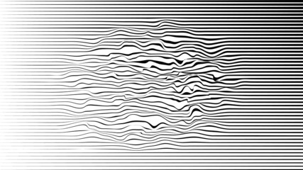 Glitch effect . Distorted speed lines .Abstract flow lines background . Fluid wavy shape .Striped linear pattern . Music sound wave . Vector illustration