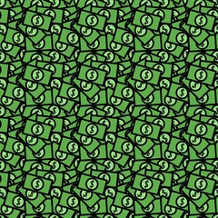 Fototapeta premium Dollars banknote pattern background. Seamless pattern. Wrapping paper. Pile of money top view. Vector background.