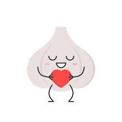 Garlic character cartoon love sign heart favorite emotions happy smiling face icon beautiful vector illustration.