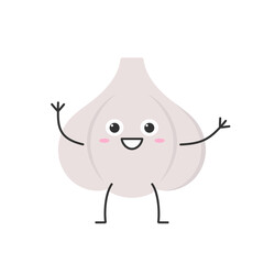 Garlic hand greeting character cartoon emotions joy happy smiling face icon beautiful vector illustration.