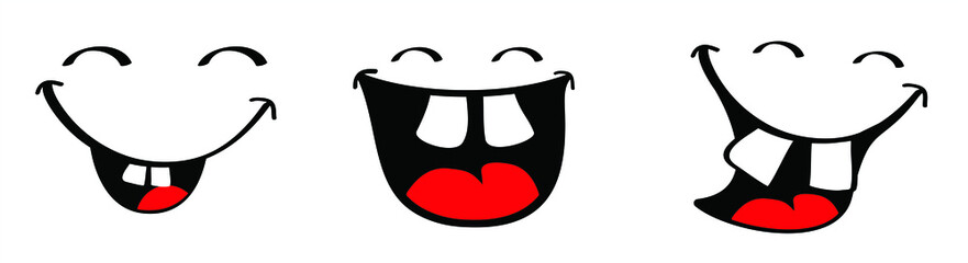 Happy world smile day. Smiling lips, mouth, tongue, Funny teeth. Vector laugh cartoon