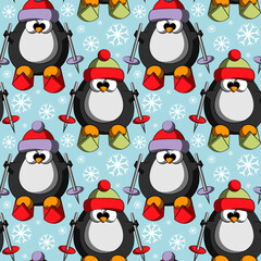 Seamless vector pattern with cute cartoon penguin by ski