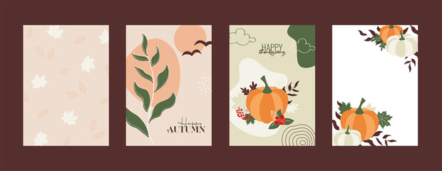 Autumn card. Thanksgiving. Trendy abstract templates. Colorful autumn backgrounds. Use for poster, card, invitation, flyer, cover, banner, brochure and other graphic design. Vector illustration.