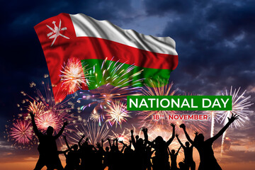 Fireworks and flag of Oman