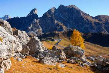 Scenic fall landscape in the Dolomites, Italy, Europe