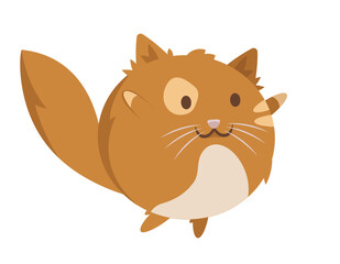 Round cat three quarter view. Funny pet in cartoon style