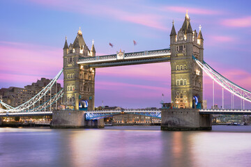 Fototapeta na wymiar Lovely Tower Bridge Sunset Long Exposure Photo with a Magnificent Sunset and Skyline