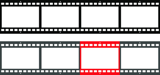 Film strips collection. Old retro cinema movie strip set. Video recording. Vector illustration isolated on background.
