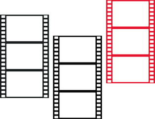 Film strips collection. Old retro cinema movie strip set. Video recording. Vector illustration isolated on background.