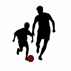Fototapeta na wymiar boy and man playing football, silhouette vector