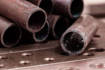 Old copper pipes close-up